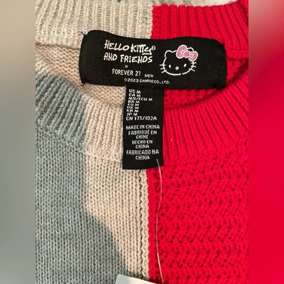 Hello Kitty Forever 21 Cable Knit Sweater HTF Colorblock Men's M